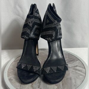 ALDO Black Rhinestone Studded Stiletto Heels Ankle Zip Sandals Size 9 Party